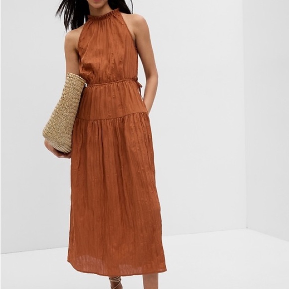 GAP high neck satin Brown Halter Dress